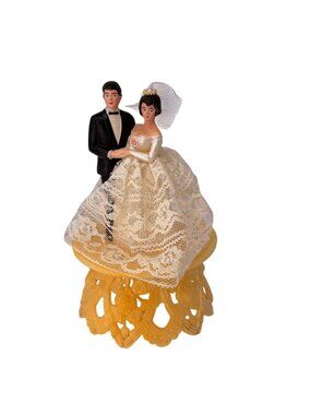 Vintage 1950s Wedding Cake Topper Bride Groom Figurine Plastic